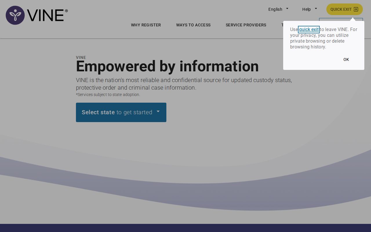 Ohio VINELink person search, custody result, and notification registration screens
